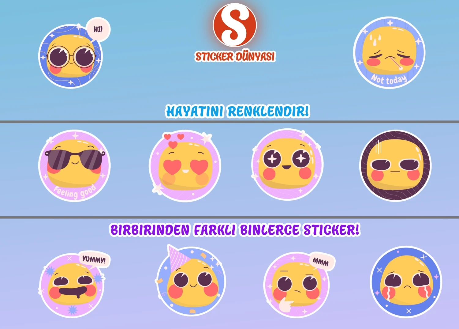 Tatlı Emojiler Tasarımlı Özel Sticker Koleksiyonu (Emoji2) görsel 4